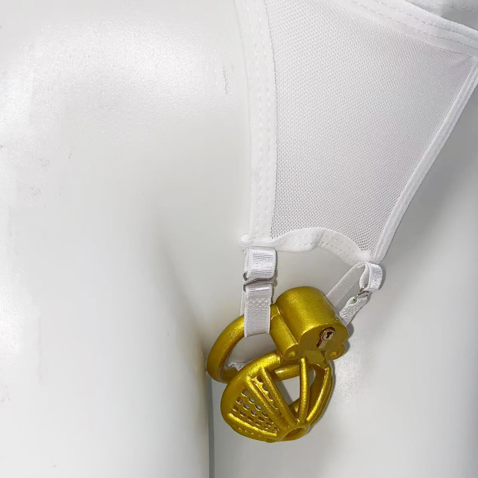 Pilates Yoga Gym - White Thong Male Chastity Cage with