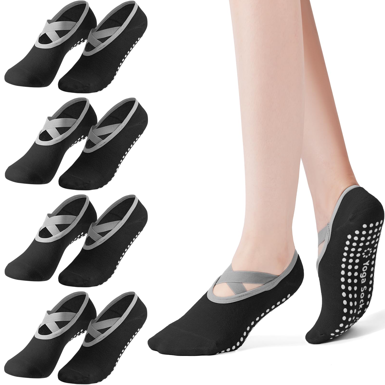 Pilates Yoga Mat - 4-pack women's Pilates socks, non slip