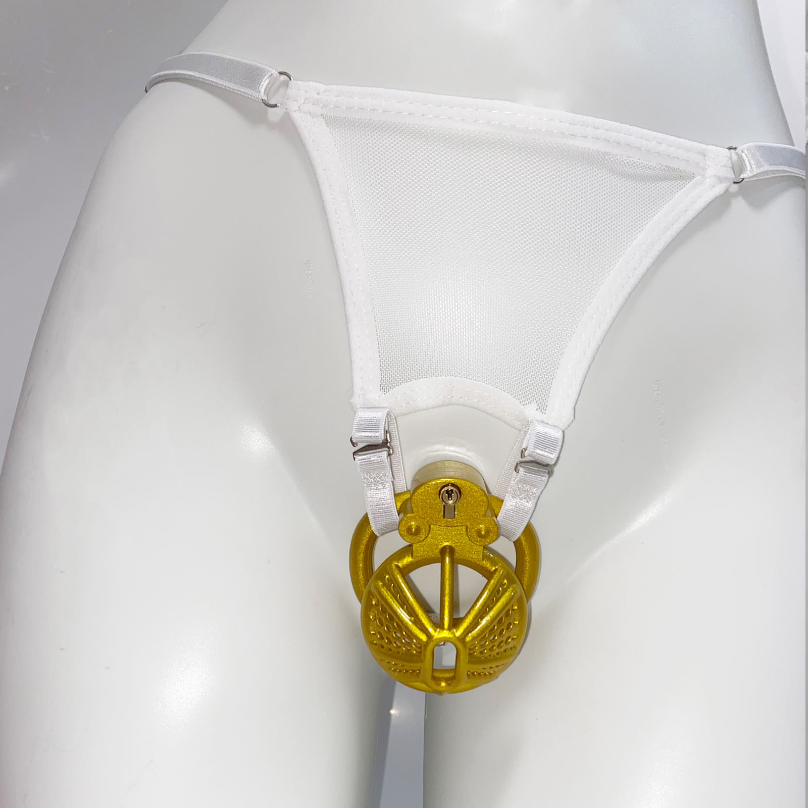 White Thong Male Chastity Cage - Pilates Yoga Gym 评论和价格