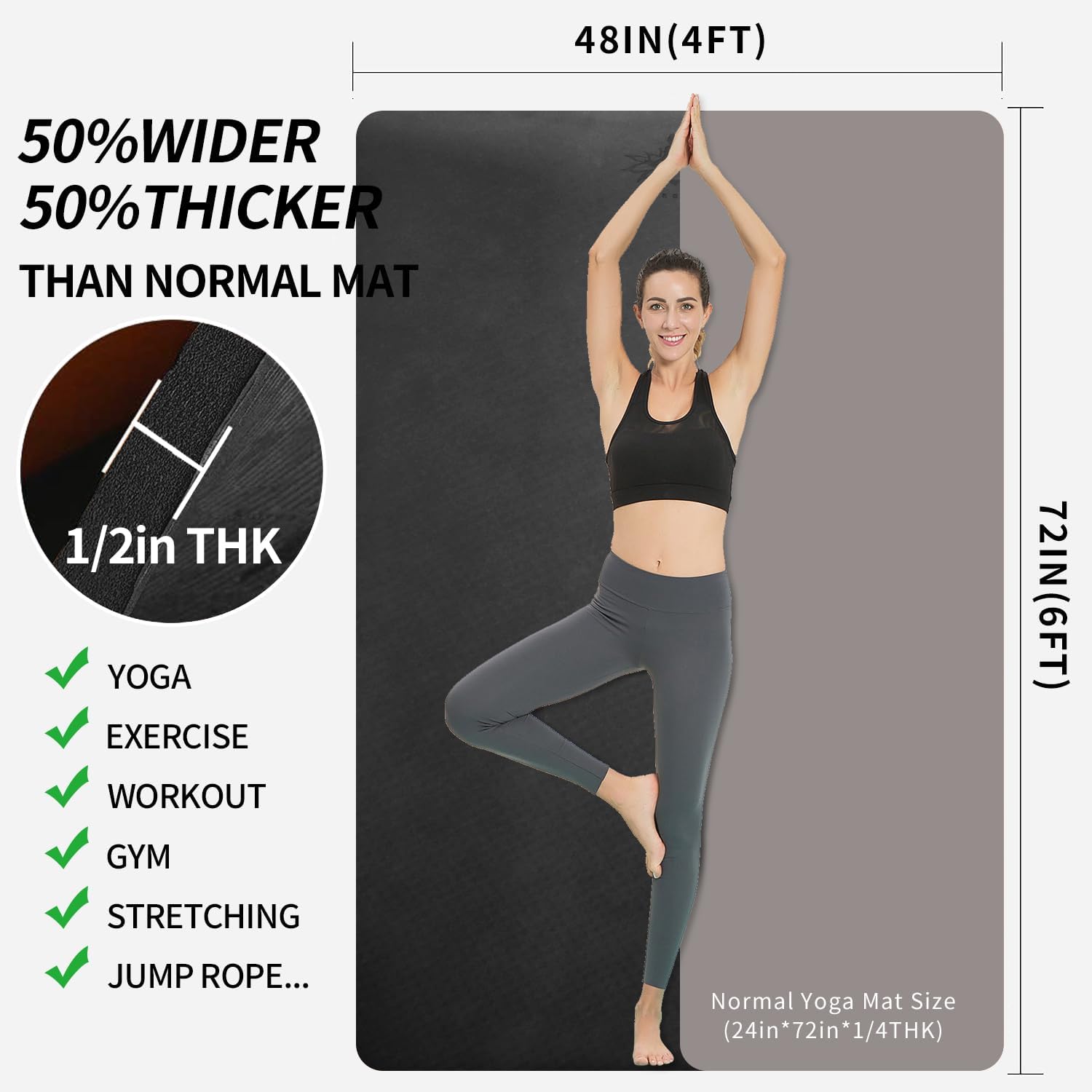 Extra Thick TPE Yoga Mat 6'x4' - Pilates Yoga Mat 评论和价格