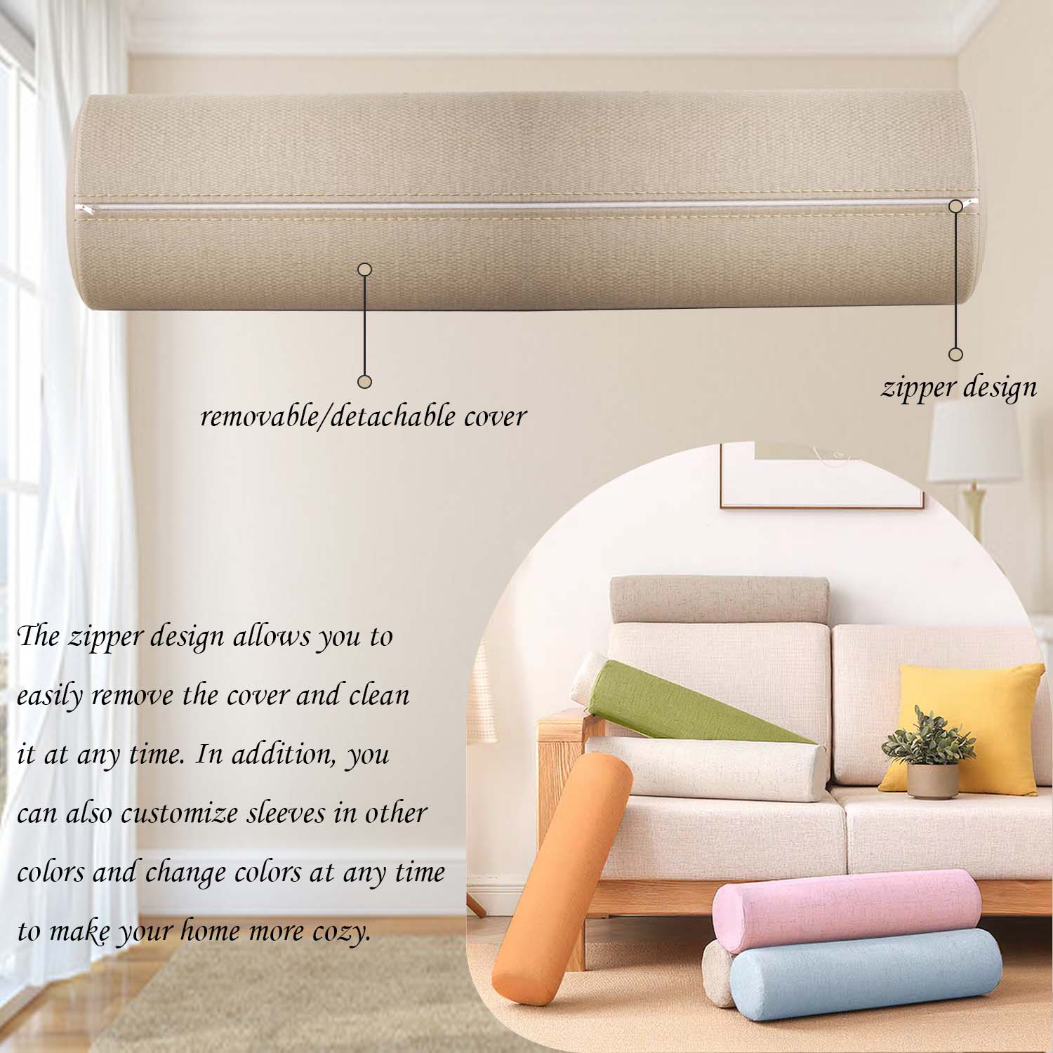 Long Round Pillow Corduroy Cyl - Bolster Cushion Round 评论和价格